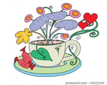 A tea Cup with fairy flowers growing out of it 41022304