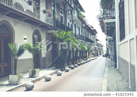 Colorful vintage image of streets of old city in P 41023345