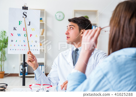 Doctor with patient at eye exam Doctor with patient at eye exam 41025288