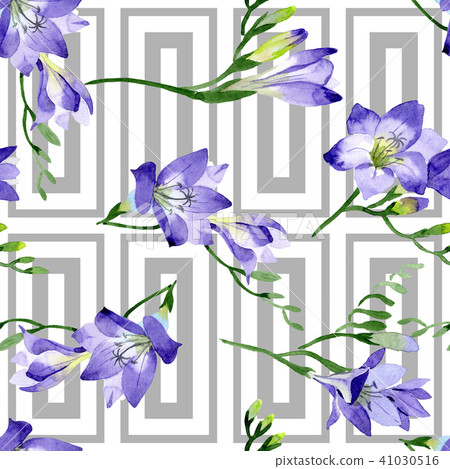 Purple freesia. Seamless background pattern. Fabric wallpaper print texture. Purple freesia. Seamless background pattern. Fabric wallpaper print texture. 41030516