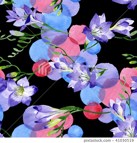 Purple freesia. Seamless background pattern. Fabric wallpaper print texture. Purple freesia. Seamless background pattern. Fabric wallpaper print texture. 41030519