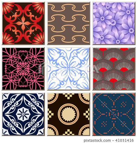 Oriental antique retro ceramic tile pattern set 41031416