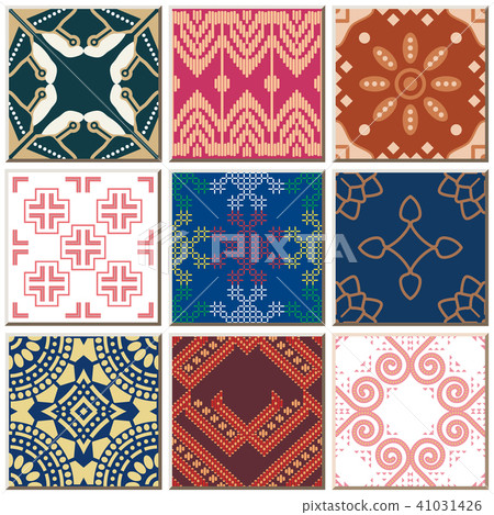 Oriental antique retro ceramic tile pattern set 41031426
