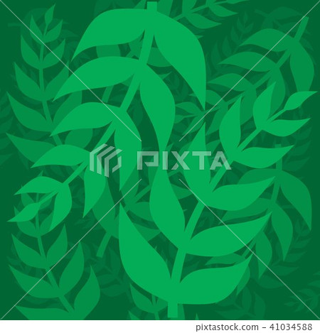 Leaves. Green leaf twigs on a green background. 41034588