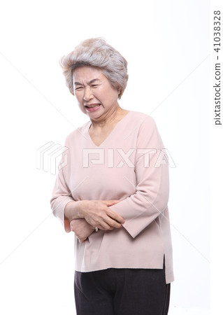 Asian woman's facial expression, senior, middle-aged, elderly, grandmother, close-up, laughing, sadness, solitude, health 41038328