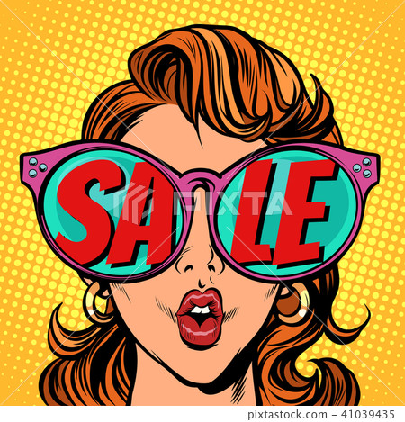 Woman with sunglasses. sale in reflection Woman with sunglasses. sale in reflection 41039435