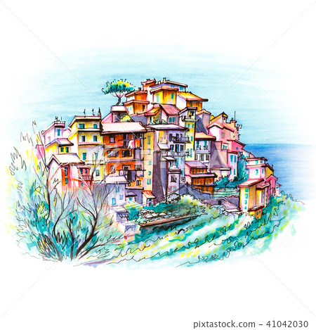 Colorful houses in Corniglia, Ligury, Italy 41042030