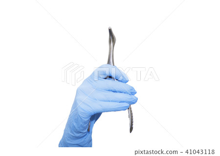 Nasal mirror in the hand in blue glove  41043118