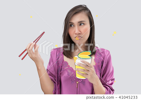 Asian woman hungry at night 41045233