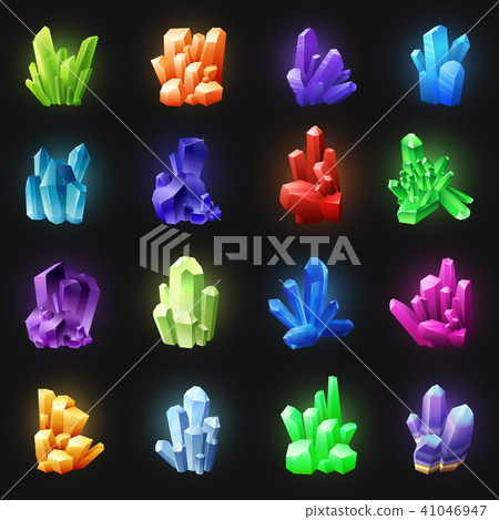 Realistic Colorful Crystals On Black Background 41046947