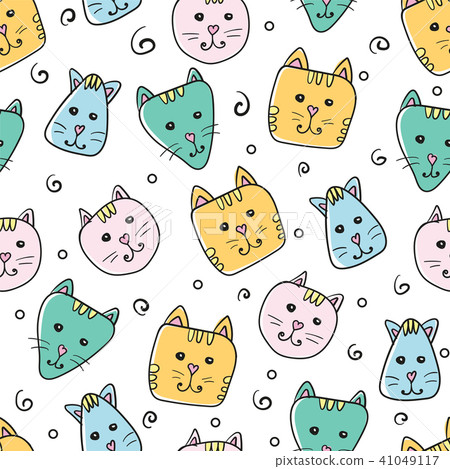 Cute cats colorful seamless pattern background - Stock Illustration ...