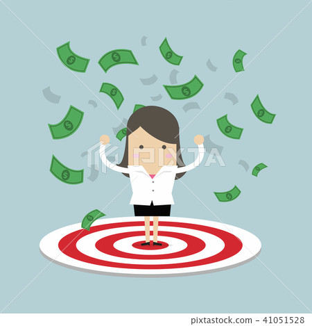 Businesswoman standing on a big target. Businesswoman standing on a big target. 41051528