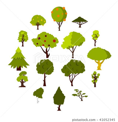 Green tree icons set, flat style 41052345