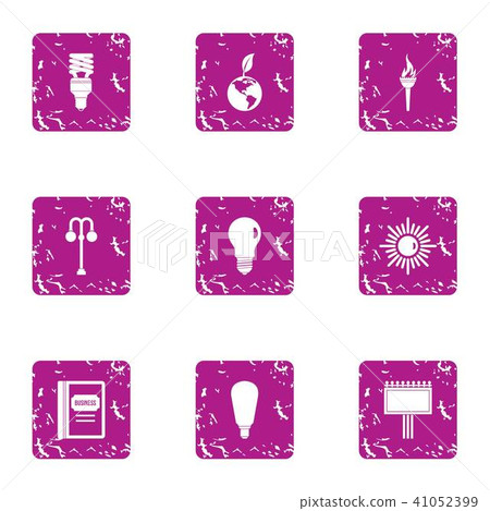 Pure light energy icons set, grunge style Pure light energy icons set, grunge style 41052399