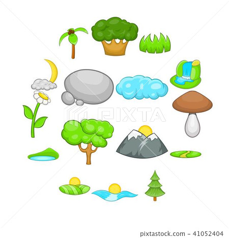 Landscape icons set, cartoon style Landscape icons set, cartoon style 41052404