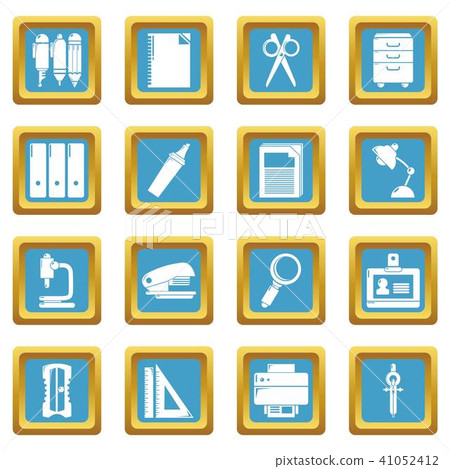 Stationery icons set sapphirine square vector Stationery icons set sapphirine square vector 41052412
