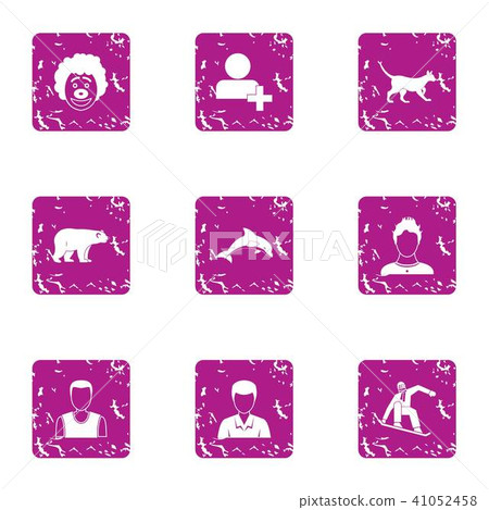 Animal training icons set, grunge style Animal training icons set, grunge style 41052458