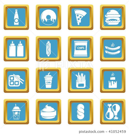 Fast food icons set sapphirine square vector Fast food icons set sapphirine square vector 41052459