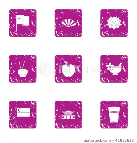 Asian aroma icons set, grunge style Asian aroma icons set, grunge style 41052638