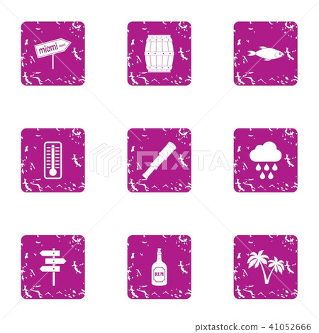 Hot tropical icons set, grunge style Hot tropical icons set, grunge style 41052666