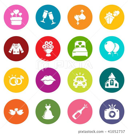 Wedding icons set colorful circles vector 41052737