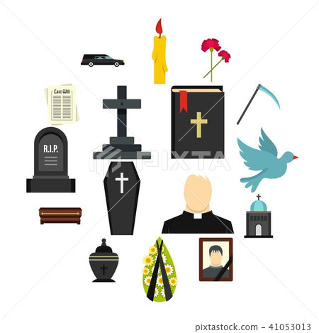 Funeral set flat icons 41053013