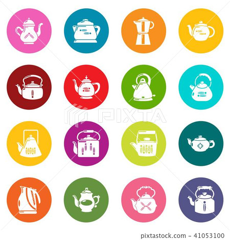 Teapot icons set colorful circles vector Teapot icons set colorful circles vector 41053100