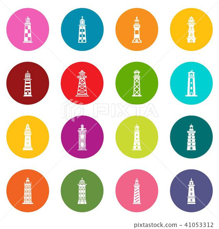 Lighthouse icons set colorful circles vector 41053312