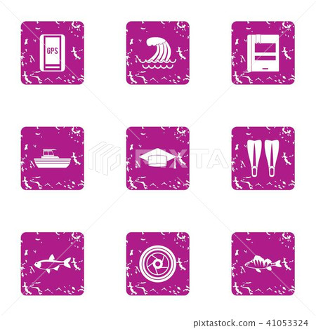 Beach navigation icons set, grunge style Beach navigation icons set, grunge style 41053324