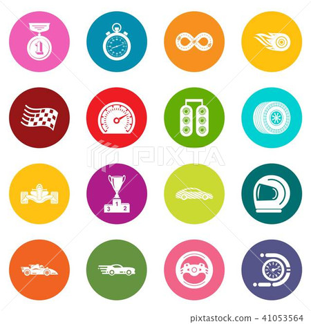 Car race icons set colorful circles vector 41053564