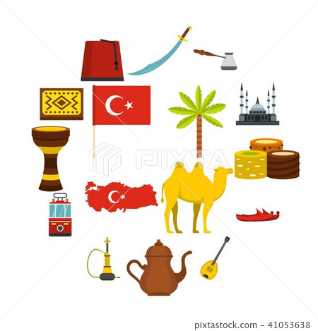 Turkey travel icons set in flat style 41053638