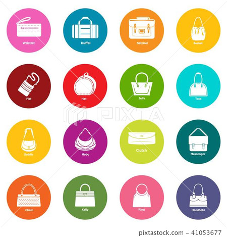 Woman bag types icons set colorful circles vector Woman bag types icons set colorful circles vector 41053677