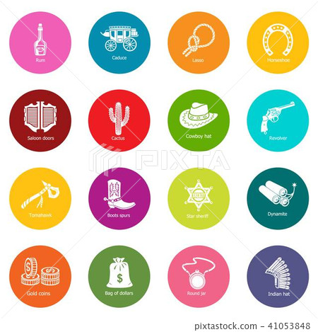 Wild west icons set colorful circles vector Wild west icons set colorful circles vector 41053848