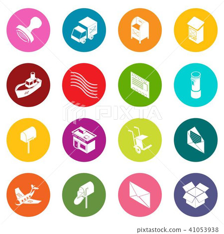 Poste service icons set colorful circles vector 41053938