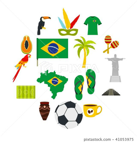 Brazil travel symbols icons set in flat style Brazil travel symbols icons set in flat style 41053975