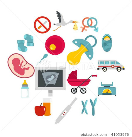 Pregnancy symbols icons set in flat style Pregnancy symbols icons set in flat style 41053976