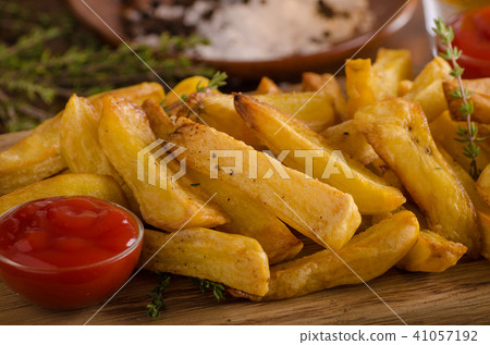 Homemade french fries with organic ketchup Homemade french fries with organic ketchup 41057192