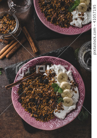 Granola baked in oven with nuts Granola baked in oven with nuts 41057195