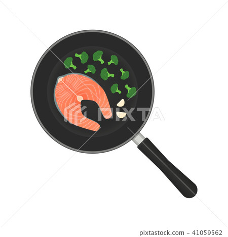 Frying pan with red fish steak 41059562