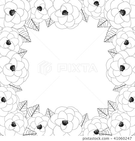 Camellia Flower Outline Frame Border Vector Stock Illustration