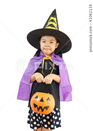 Beautiful girl witch with pumpkin isolated  41062116