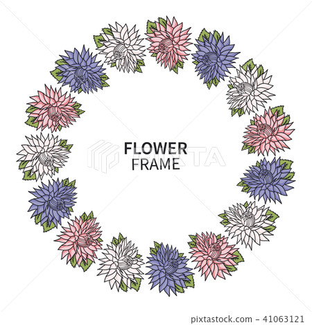 Chrysanthemum Flower Frame. Floral Wreath Print for Greeting Card and Invitation. Beautiful Bouquet Chrysanthemum Flower Frame. Floral Wreath Print for Greeting Card and Invitation. Beautiful Bouquet 41063121