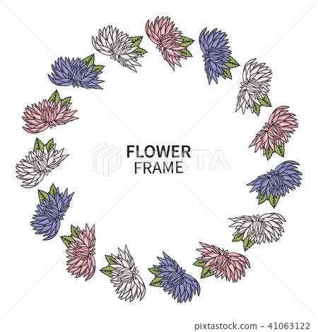 Chrysanthemum Flower Frame. Floral Wreath Print for Greeting Card and Invitation. Beautiful Bouquet Chrysanthemum Flower Frame. Floral Wreath Print for Greeting Card and Invitation. Beautiful Bouquet 41063122