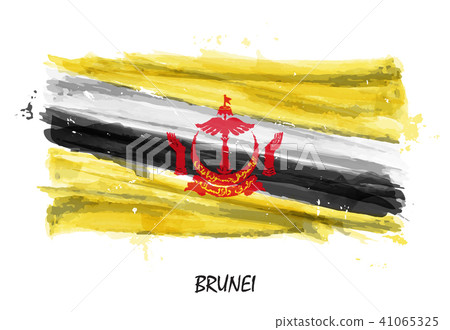 Realistic watercolor painting flag of Brunei . 41065325