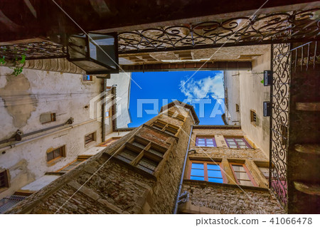 Old medieval courtyard Traboules in Lyon France Old medieval courtyard Traboules in Lyon France 41066478