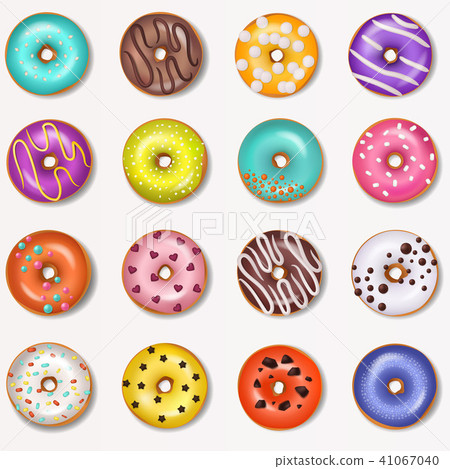 Donut vector doughnut food and glazed sweet dessert with sugar or chocolate in bakery illustration 41067040