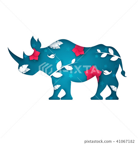 Cartoon paper rhinoceros. Sky landscape. Cartoon paper rhinoceros. Sky landscape. 41067182