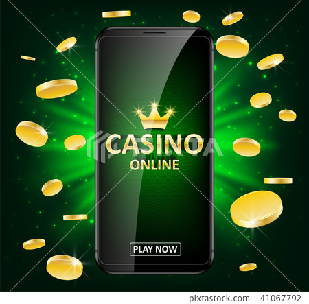 Online Internet casino label with money coins. Casino jackpot winner poster gamble with text Online Internet casino label with money coins. Casino jackpot winner poster gamble with text 41067792