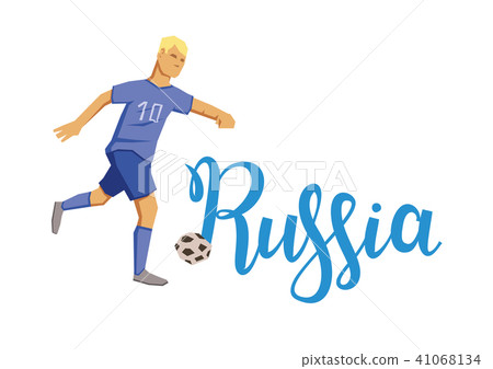 Football and Russia. Player kicking a ball on Russia lettering background. Flat vector illustration Football and Russia. Player kicking a ball on Russia lettering background. Flat vector illustration 41068134