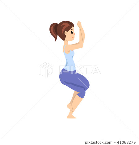 Beautiful woman standing in garudasana pose, girl practicing yoga vector Illustration on a white 41068279